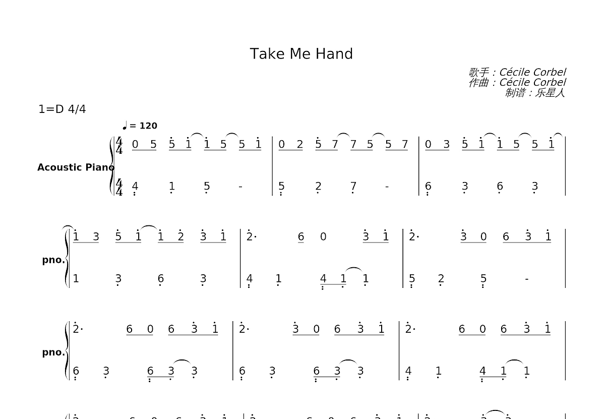 Take Me Hand简谱预览图