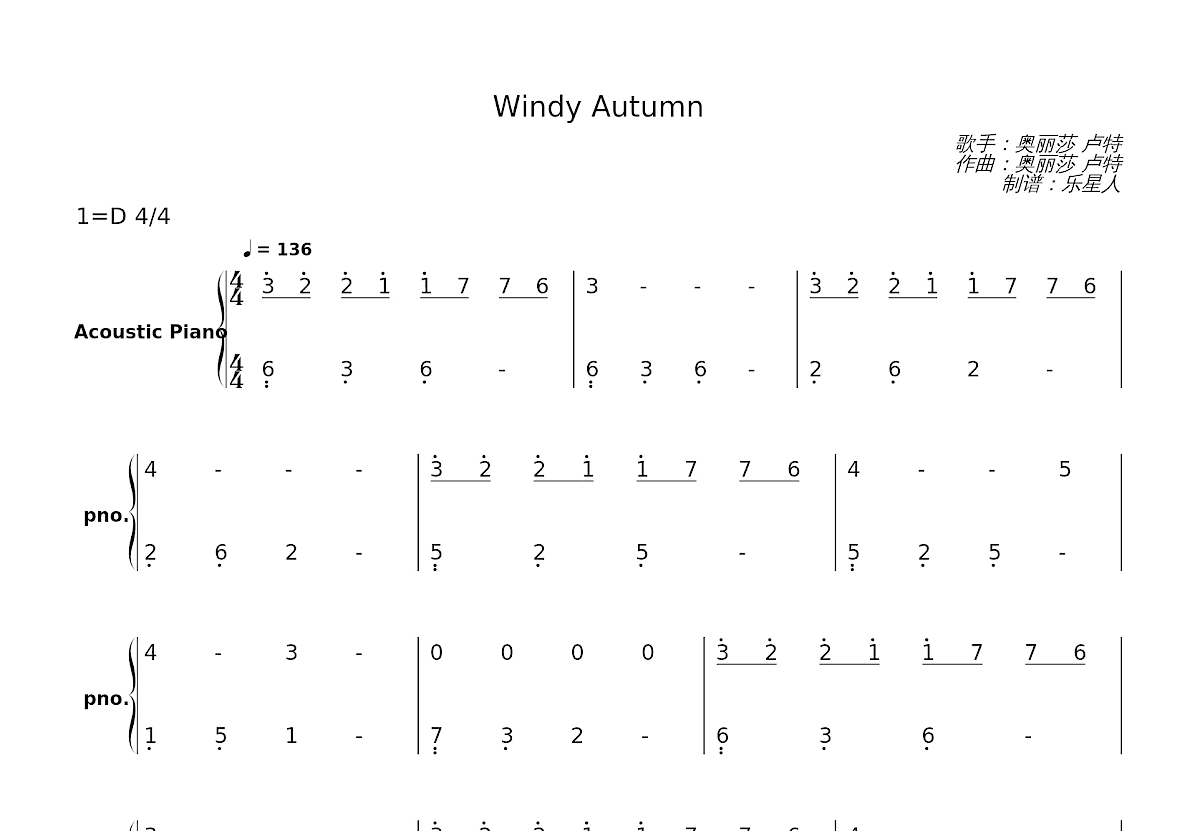 Windy Autumn简谱预览图