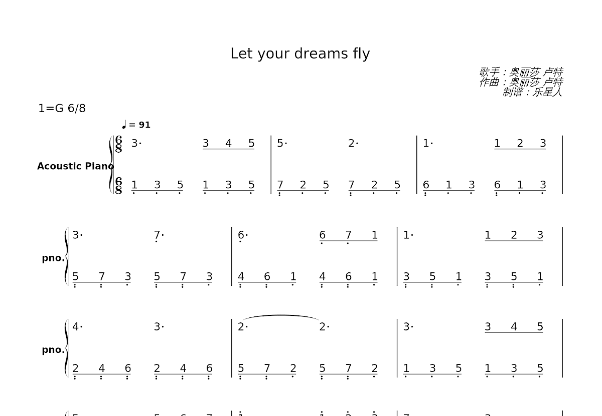 Let your dreams fly简谱预览图