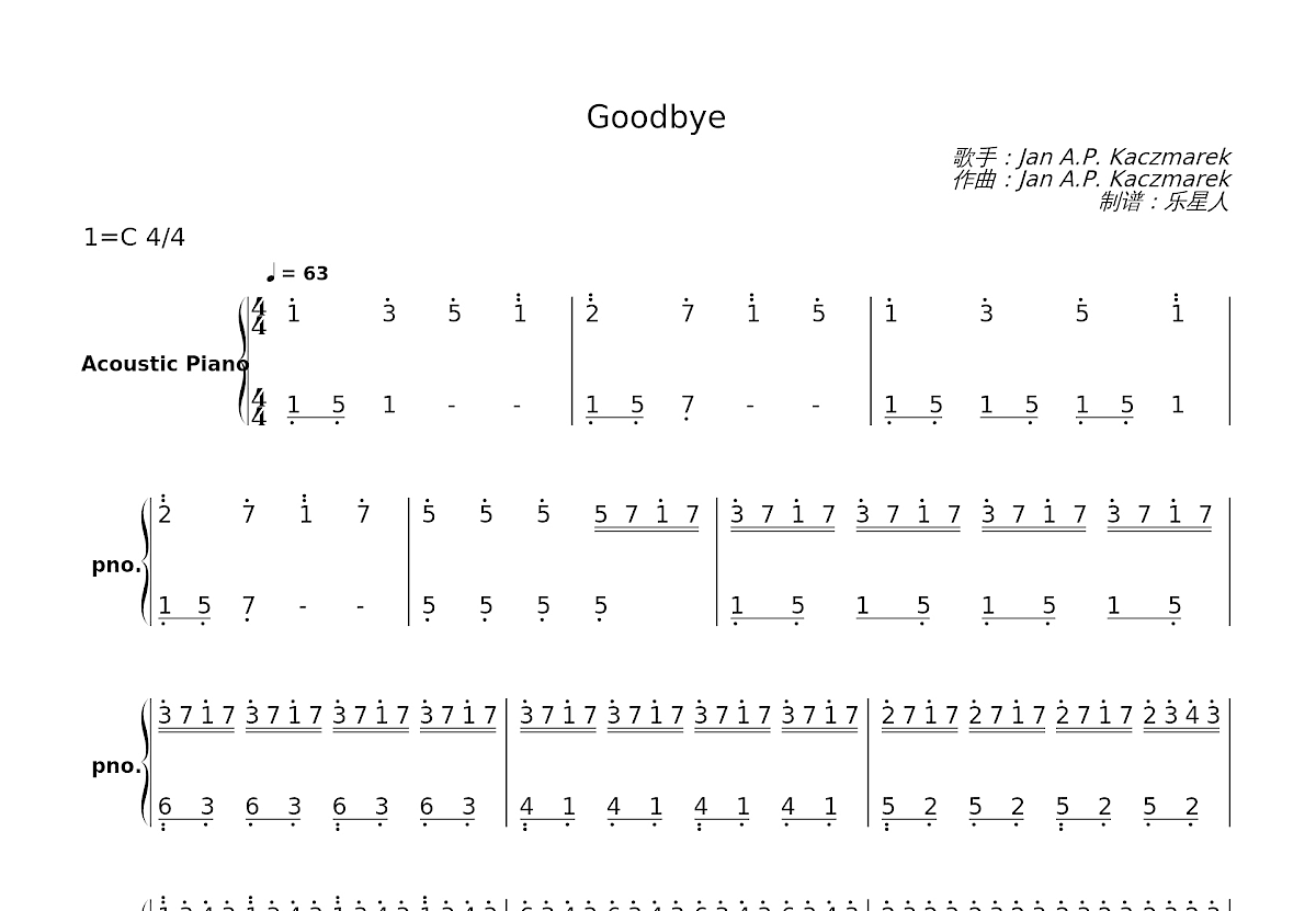 Goodbye简谱预览图