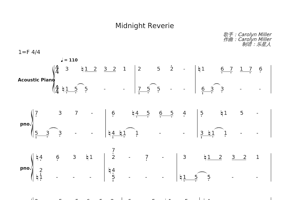 Midnight Reverie简谱预览图