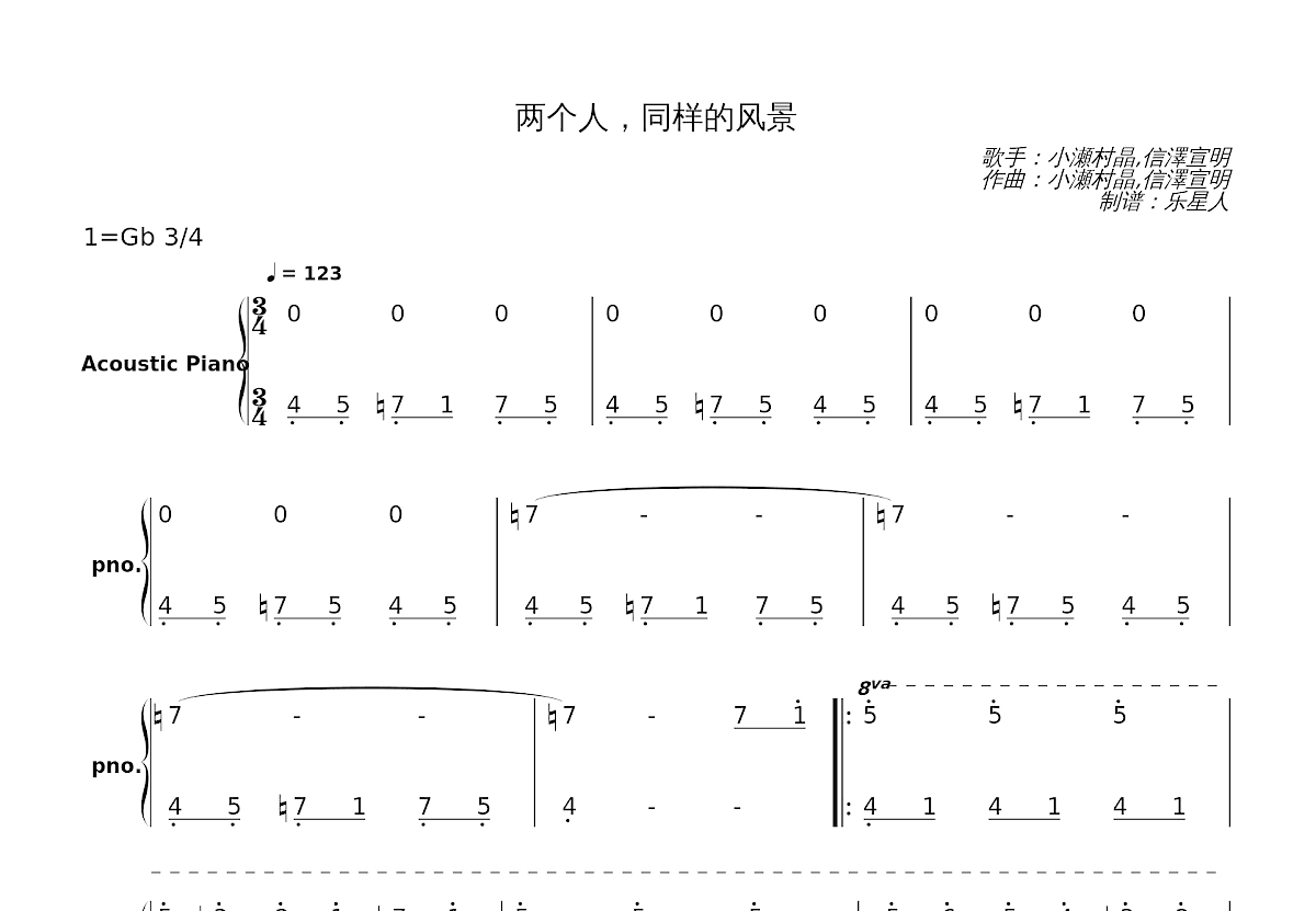 两个人,同样的风景简谱预览图
