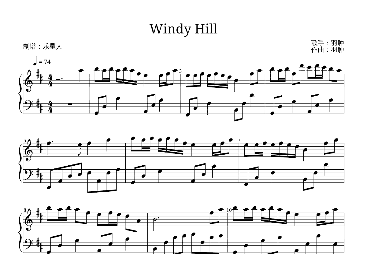 Windy Hill五线谱预览图