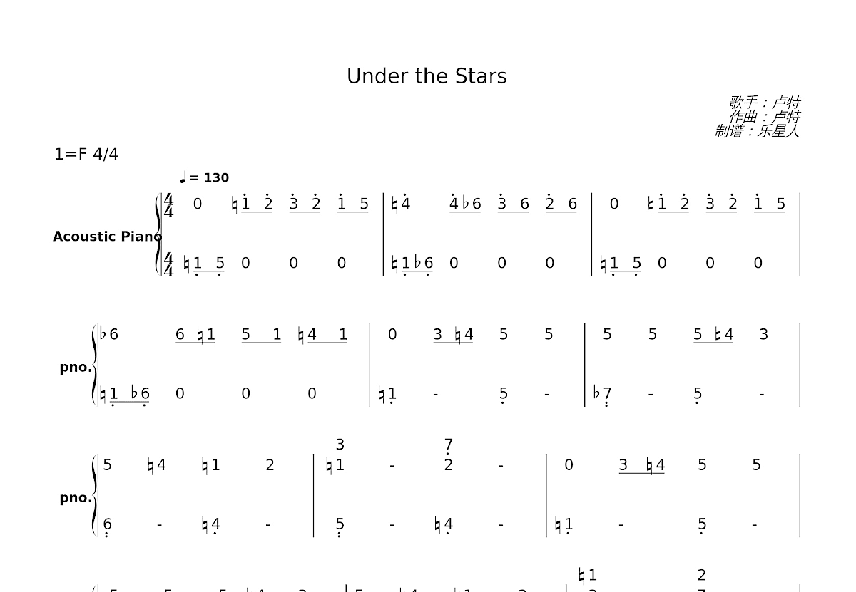 Under the Stars简谱预览图