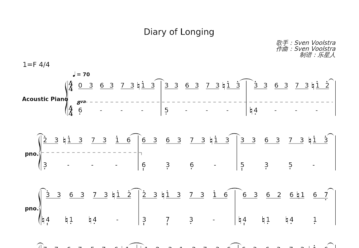 Diary of Longing简谱预览图