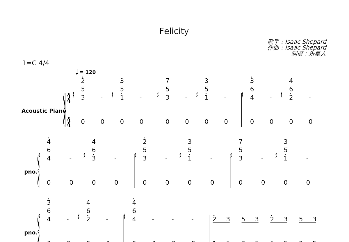 Felicity简谱预览图