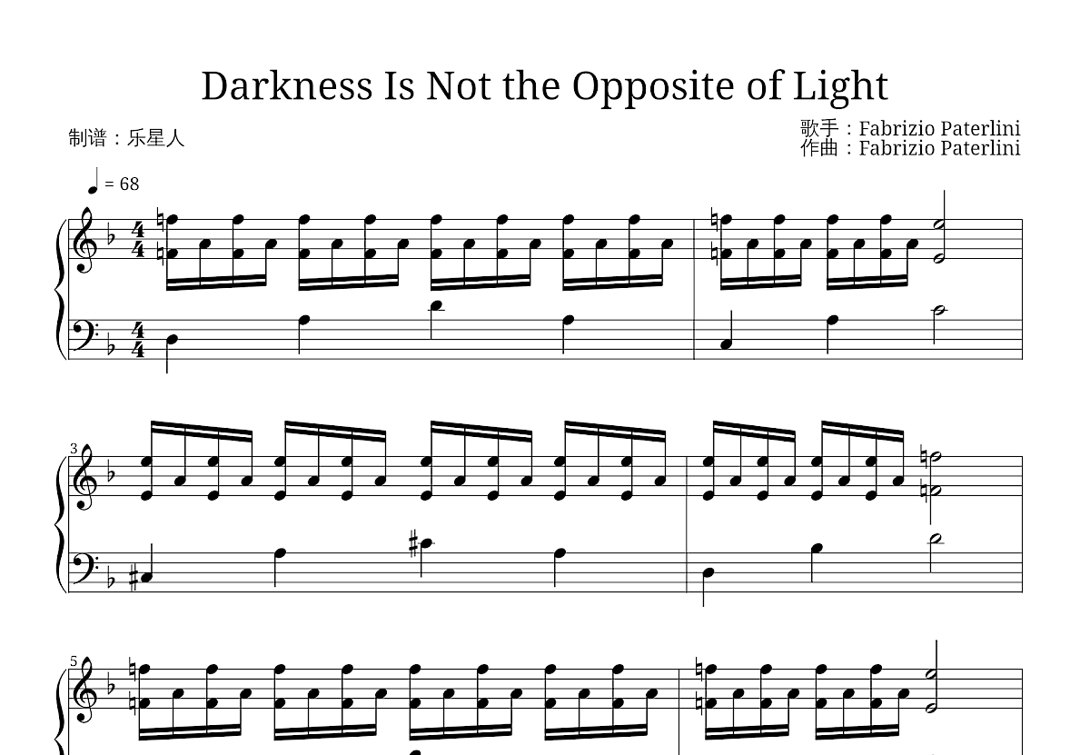 Darkness Is Not the Opposite of Light五线谱预览图