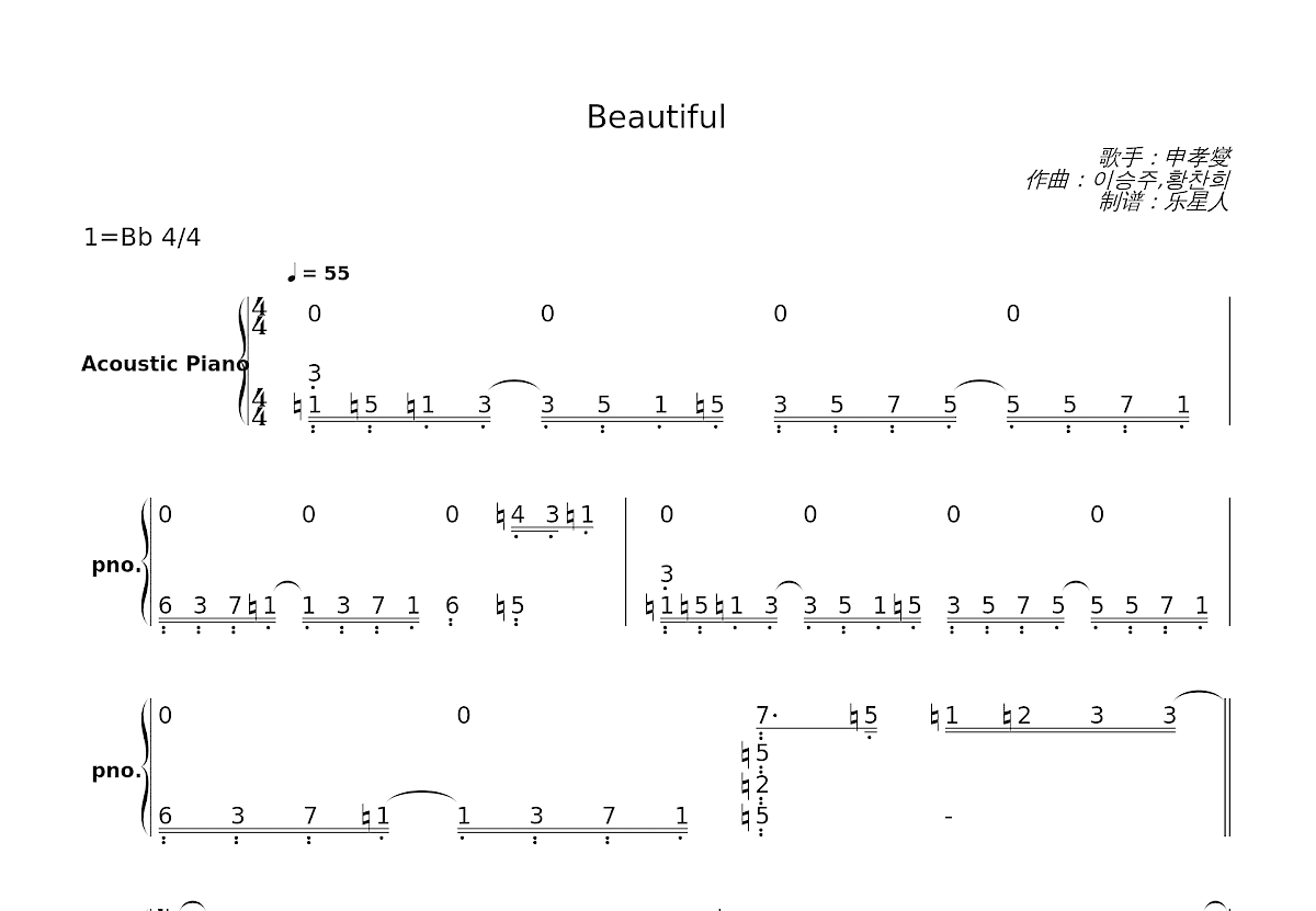 Beautiful简谱预览图
