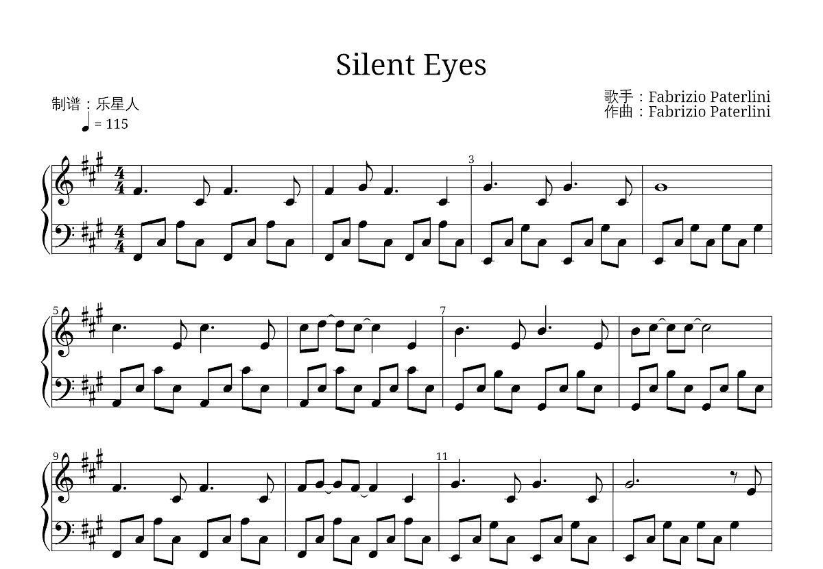 Silent Eyes五线谱预览图