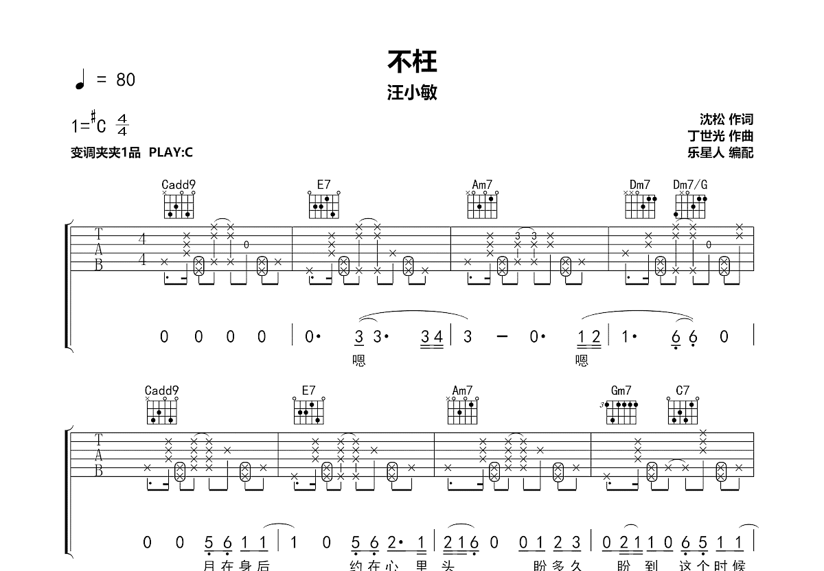 不枉吉他谱预览图