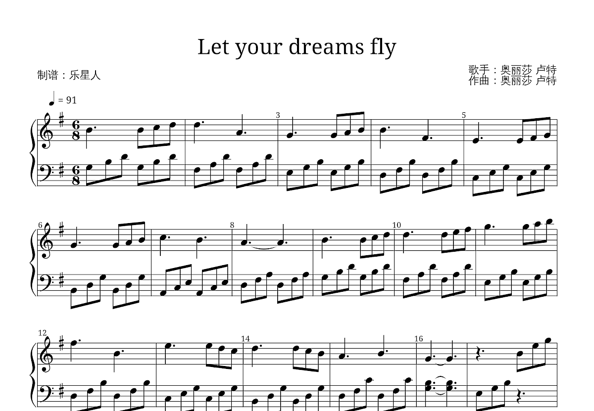 Let your dreams fly五线谱预览图