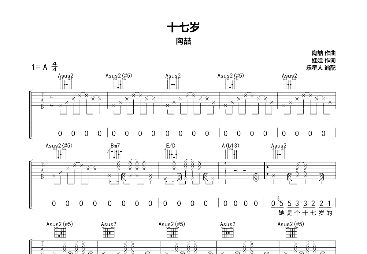 十七岁吉他谱预览图