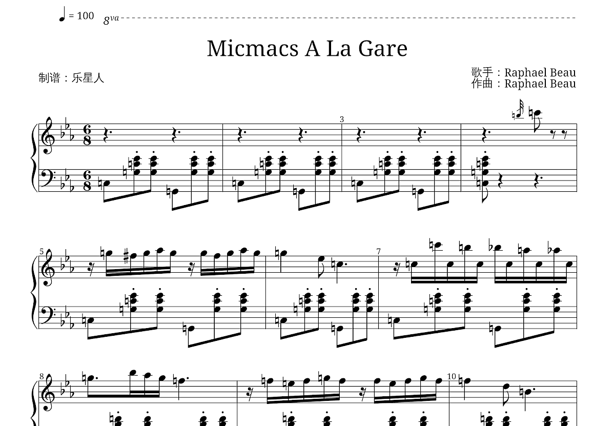 Micmacs A La Gare钢琴谱_Raphael Beau_降E独奏