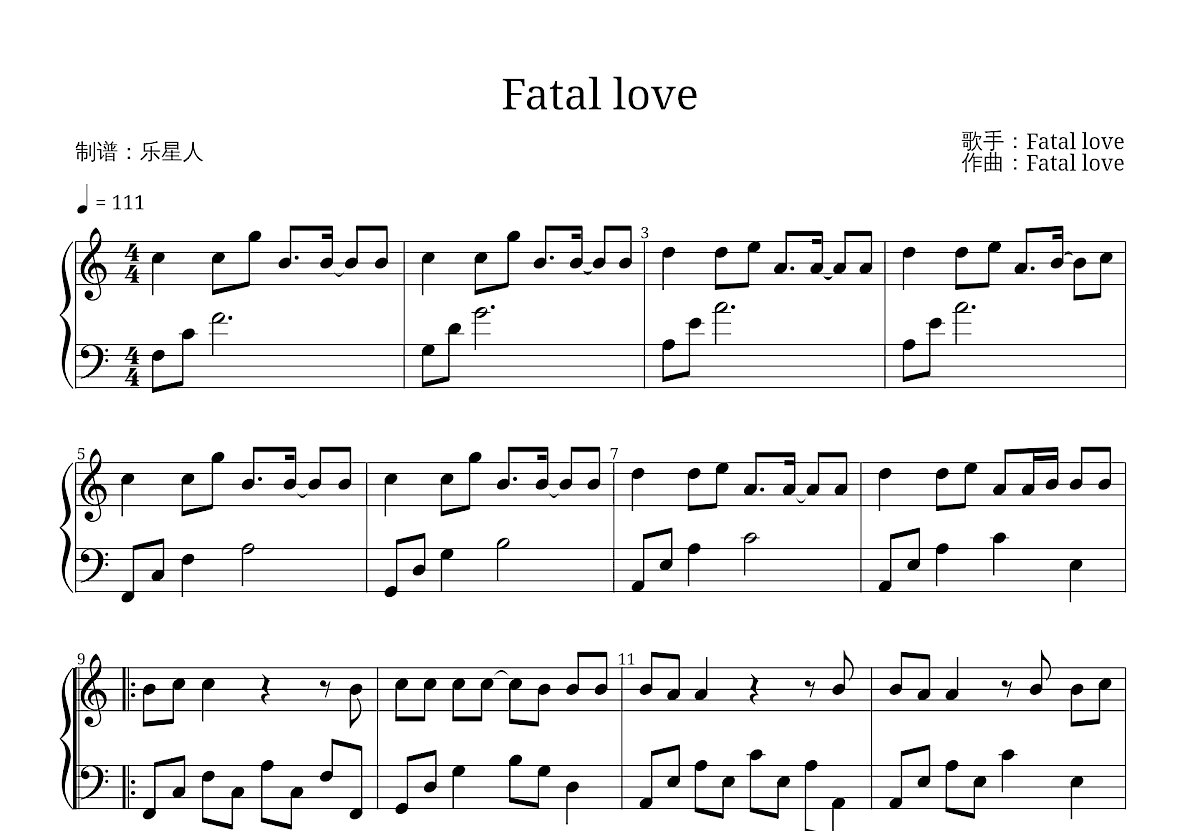 Fatal love五线谱预览图