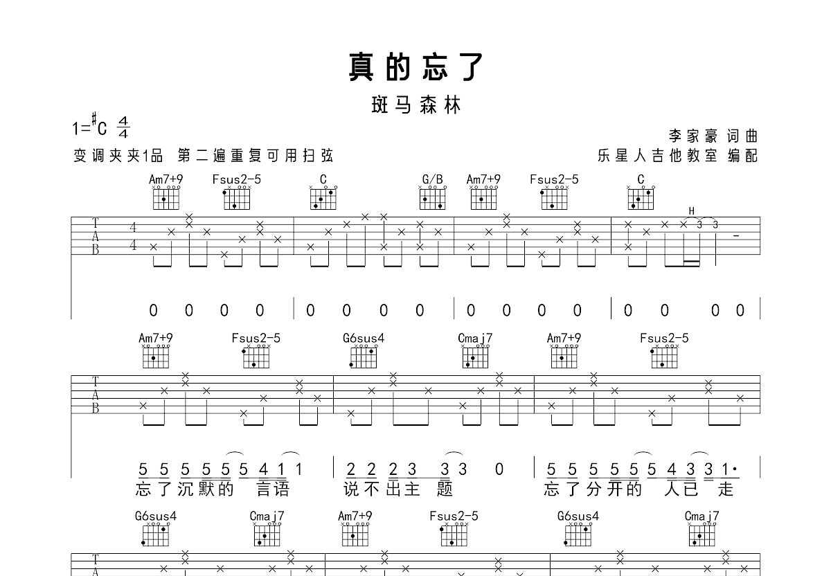 真的忘了吉他谱预览图