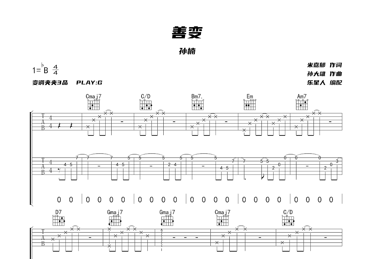 善变吉他谱预览图