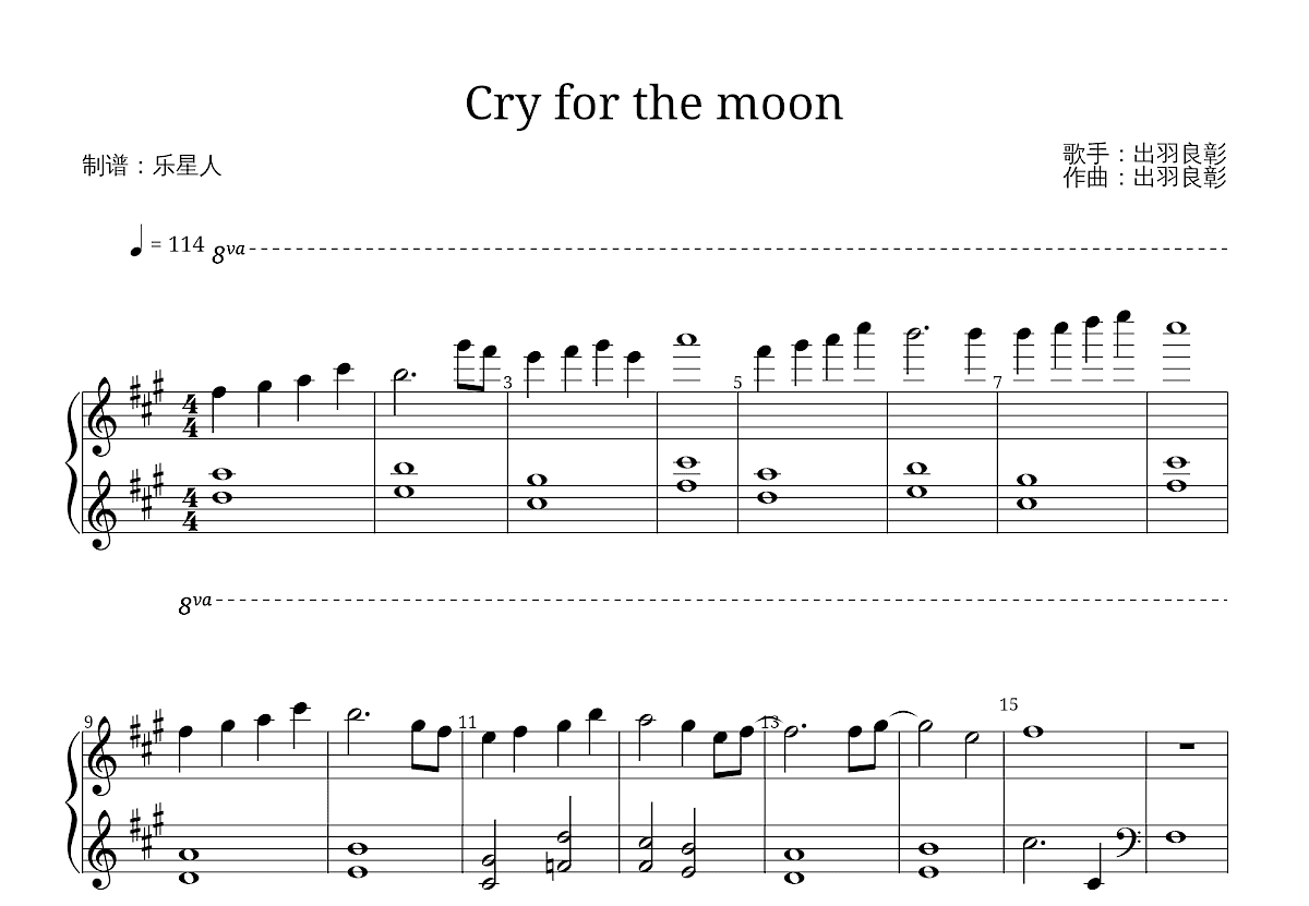 Cry for the moon五线谱预览图
