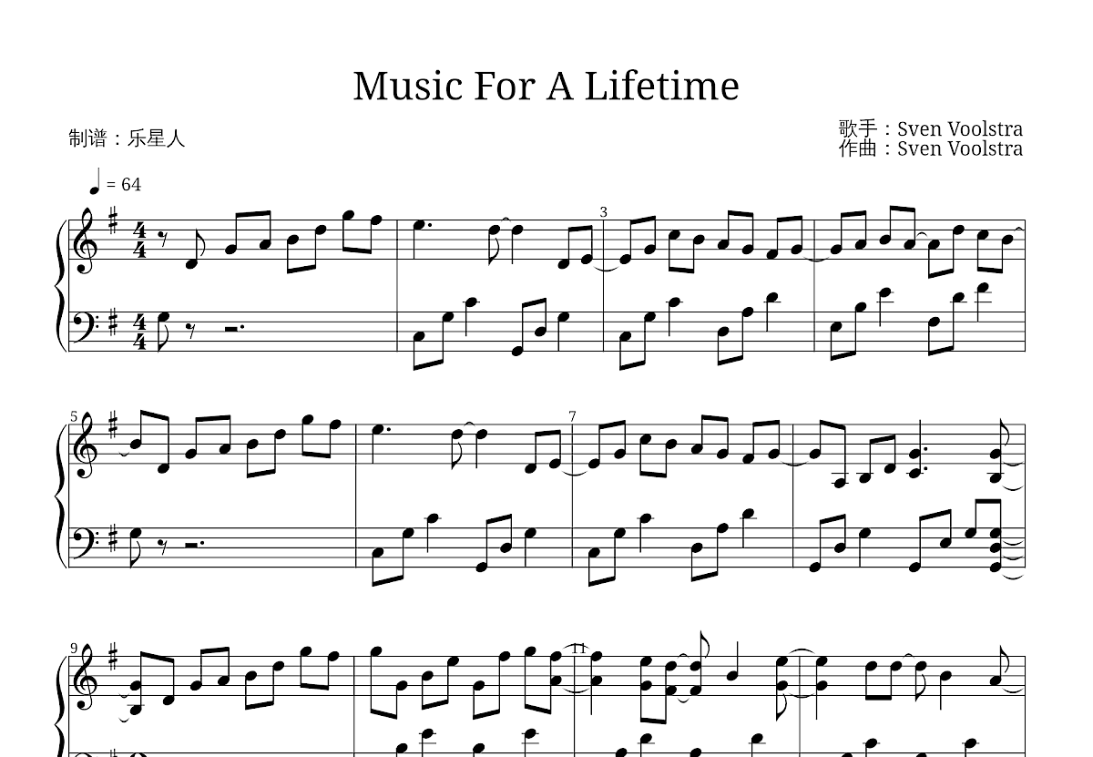 Music For A Lifetime五线谱预览图