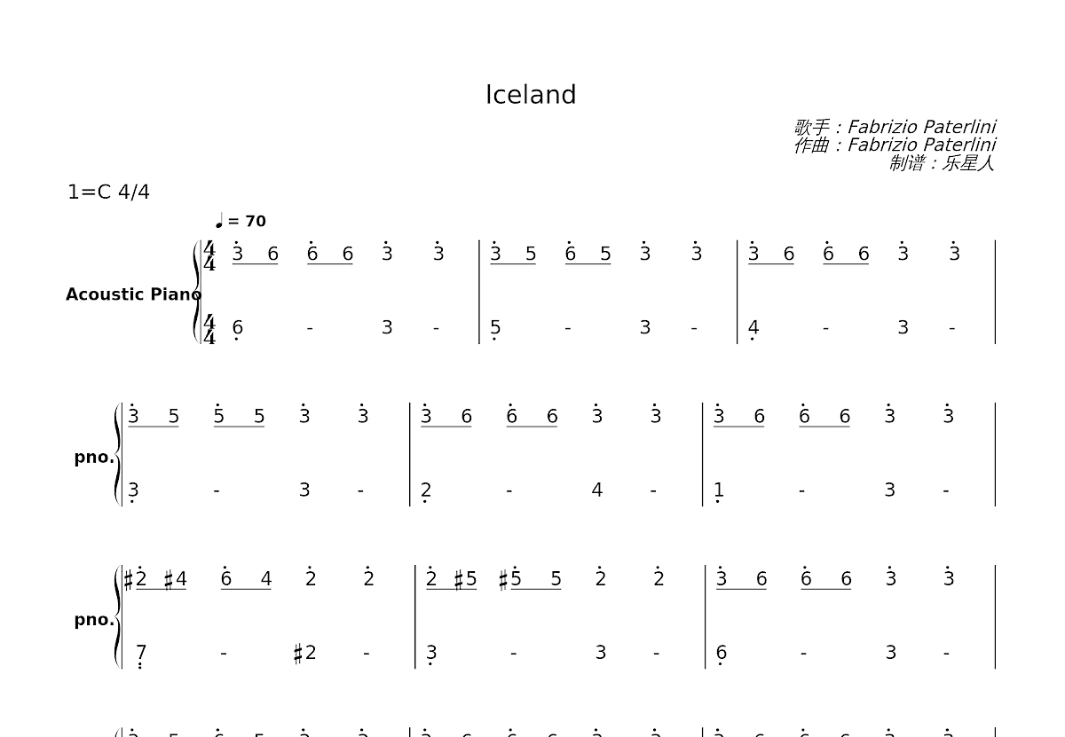 Iceland简谱预览图