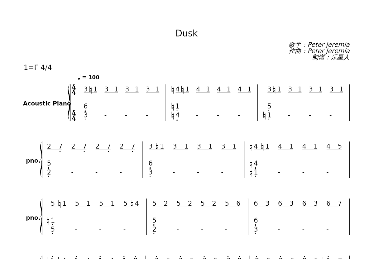 Dusk简谱预览图