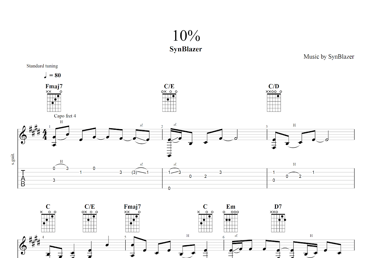 10%吉他谱预览图