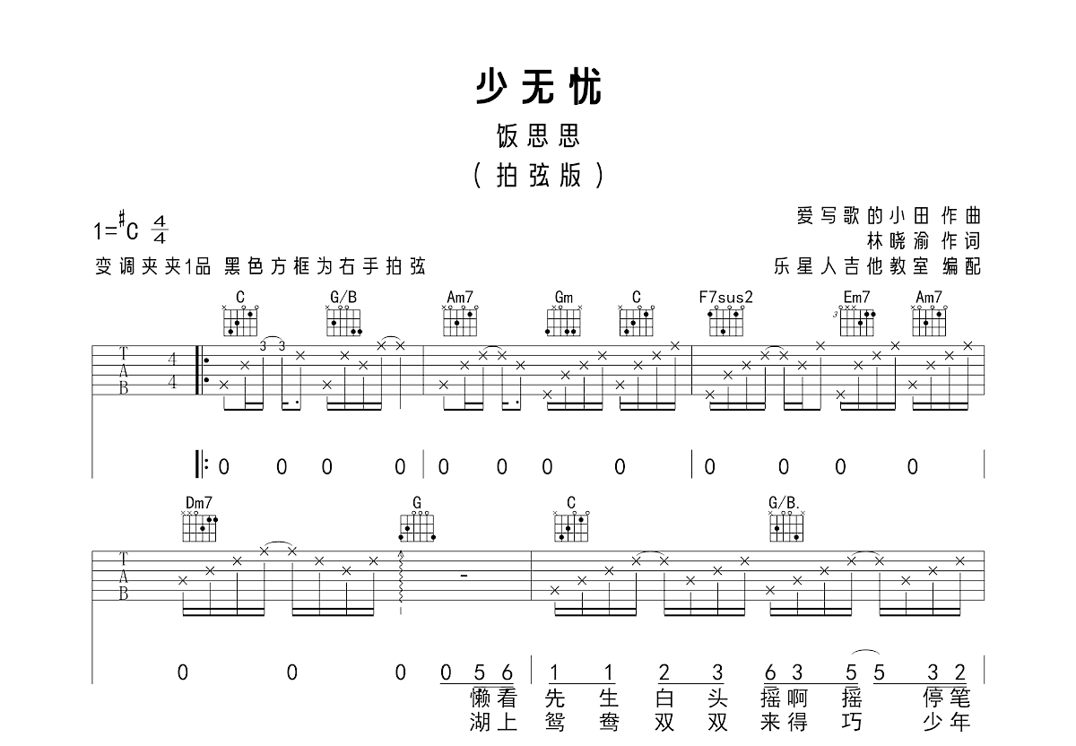 少无忧吉他谱预览图