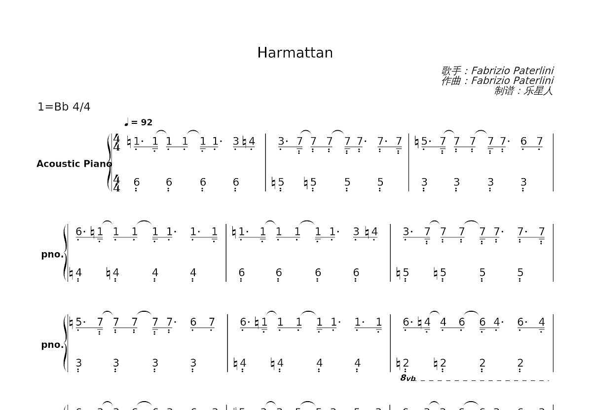 Harmattan简谱预览图