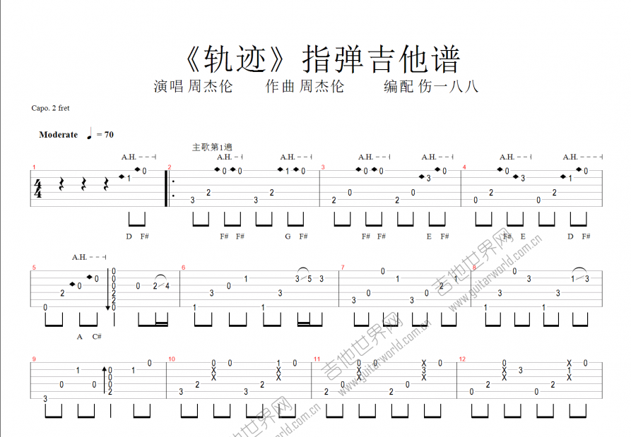 轨迹吉他谱预览图