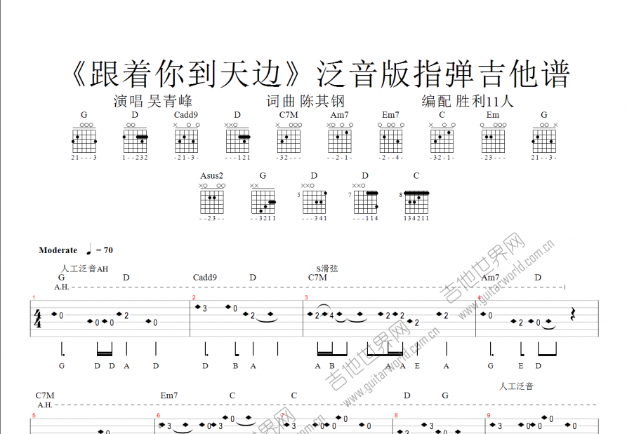 跟着你到天边吉他谱预览图