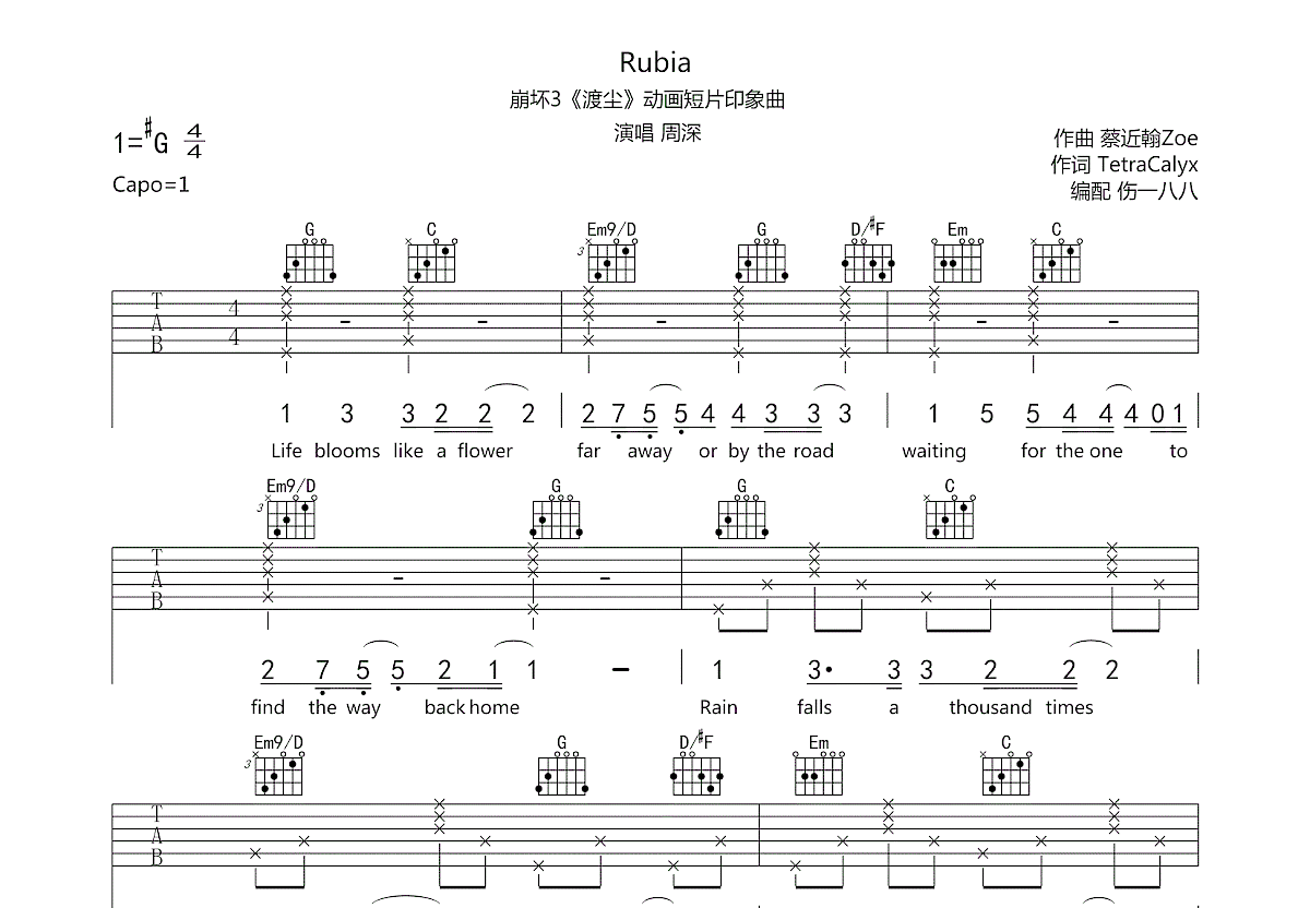 Rubia吉他谱预览图