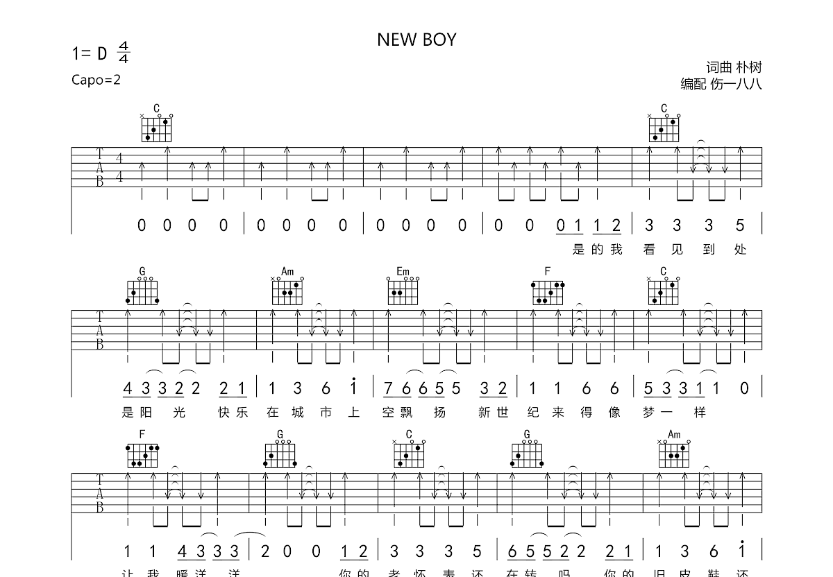 NEW BOY吉他谱预览图