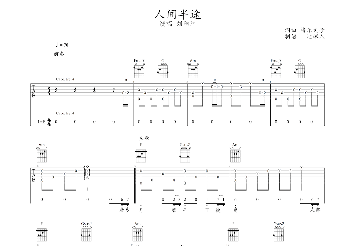 人间半途吉他谱预览图