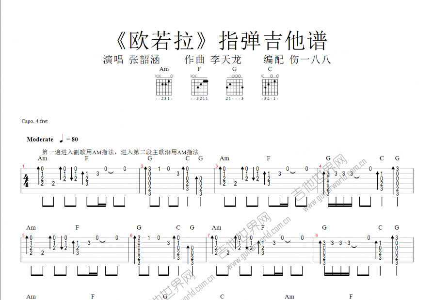 欧若拉吉他谱预览图