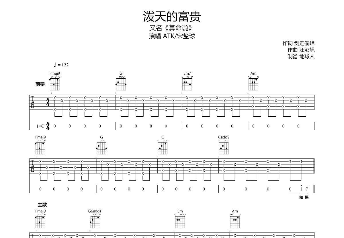 泼天的富贵吉他谱预览图