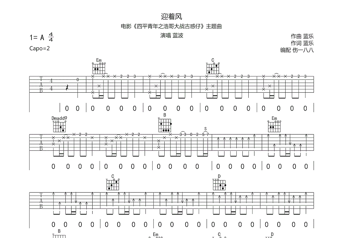 迎着风吉他谱预览图