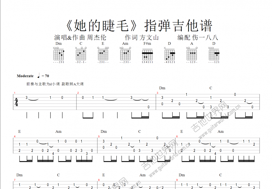 她的睫毛吉他谱预览图