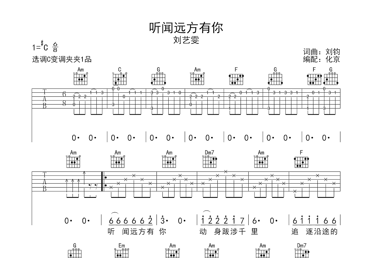 听闻远方有你吉他谱预览图