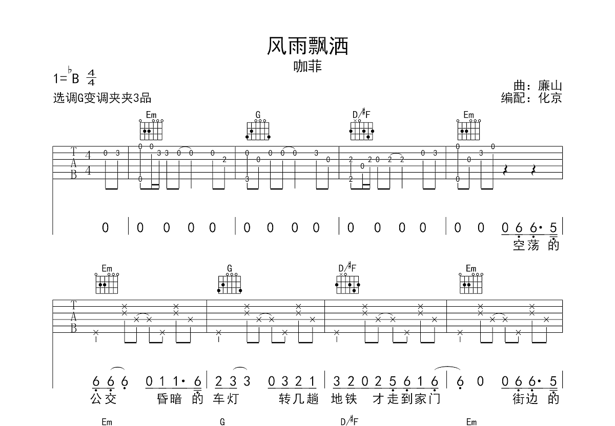 风雨飘洒吉他谱预览图