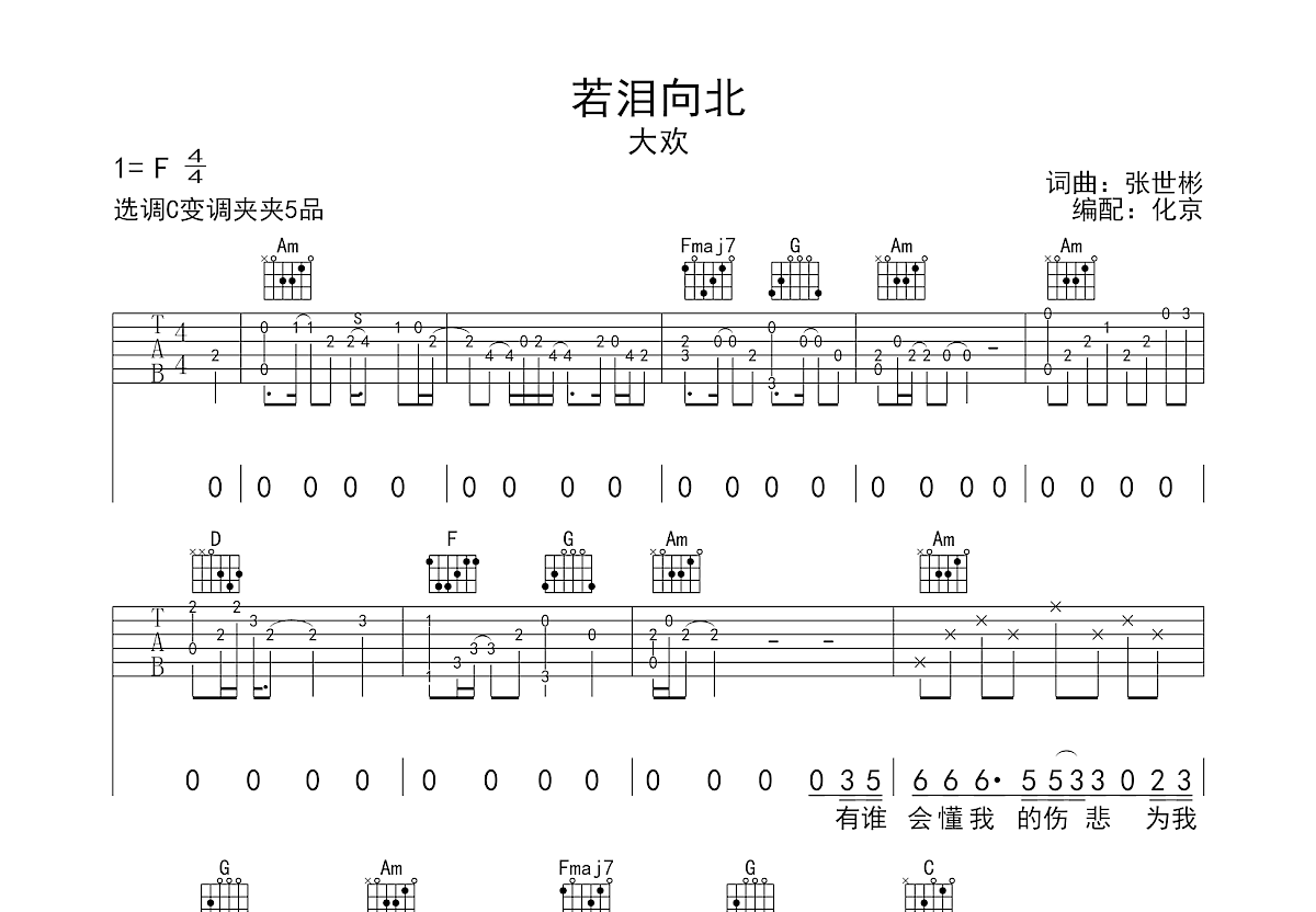 若泪向北吉他谱预览图