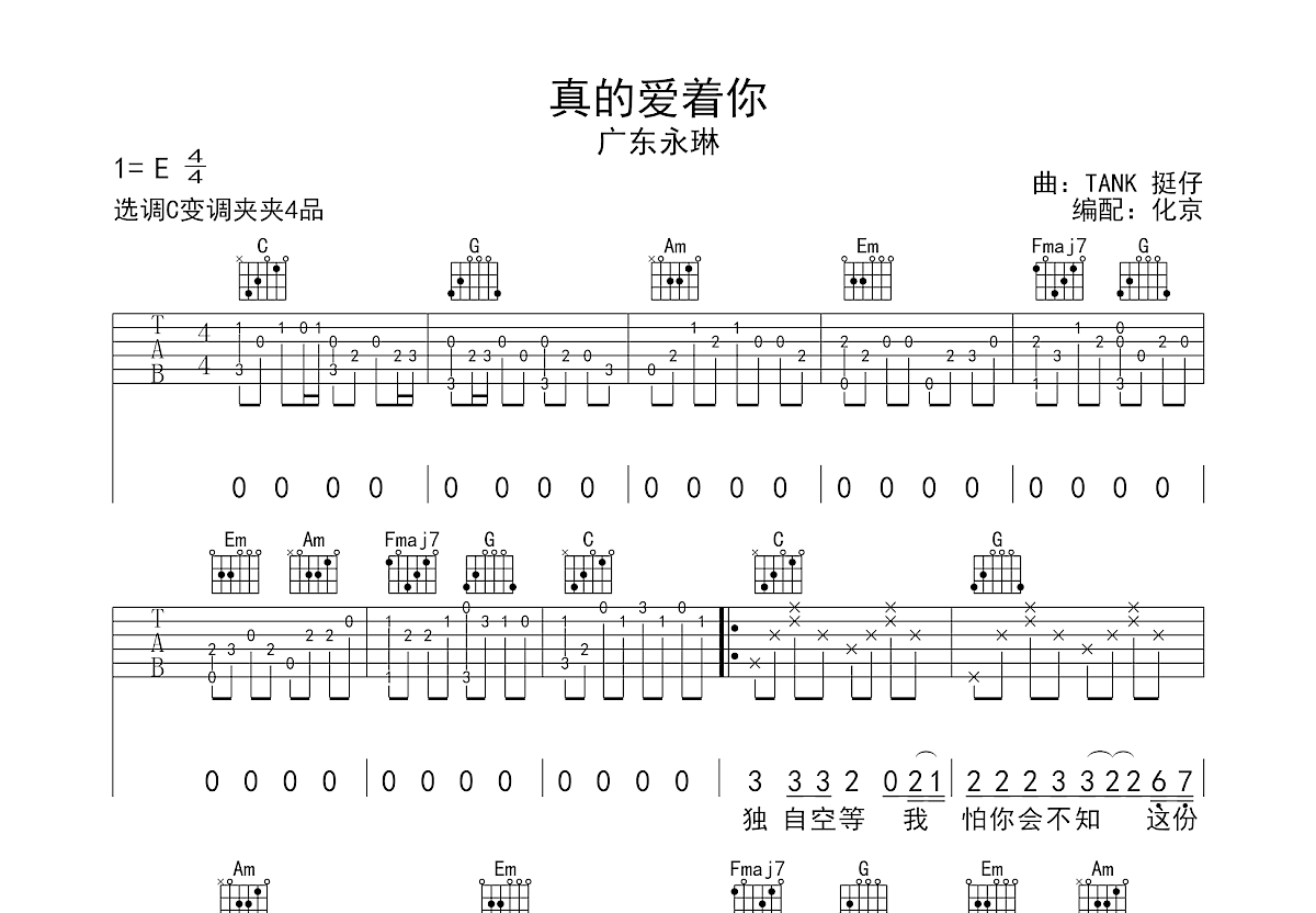 真的爱着你吉他谱预览图