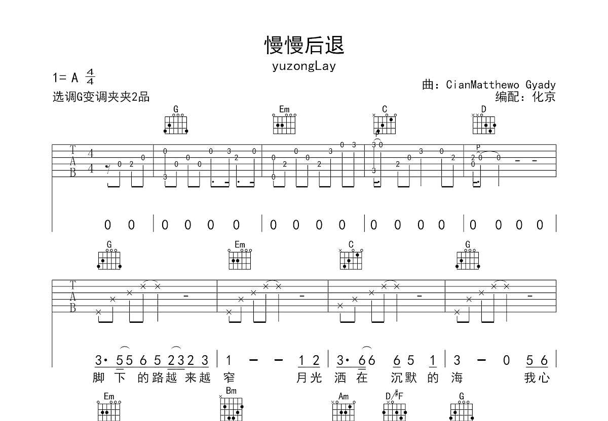 慢慢后退吉他谱预览图