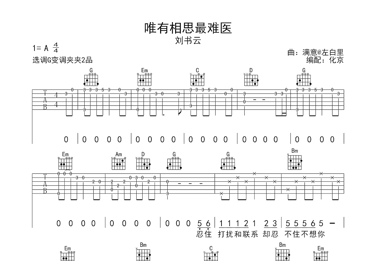 唯有相思最难医吉他谱预览图