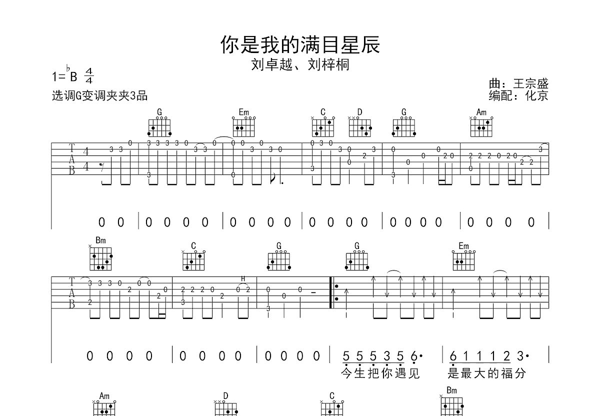 你是我的满目星辰吉他谱_刘卓越,刘梓桐_G调弹唱