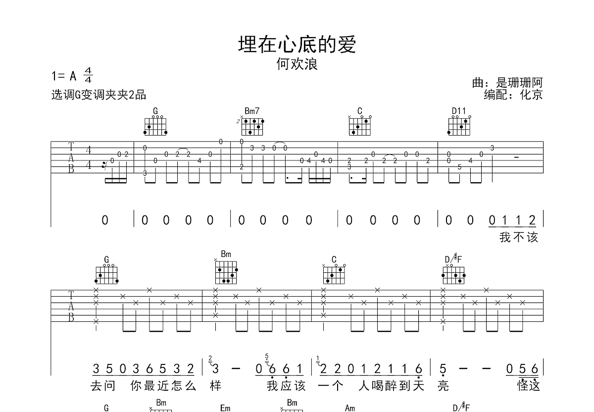 埋在心底的爱吉他谱预览图