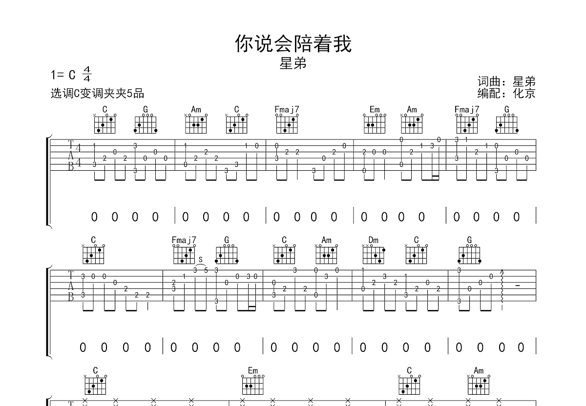 你说会陪着我吉他谱预览图