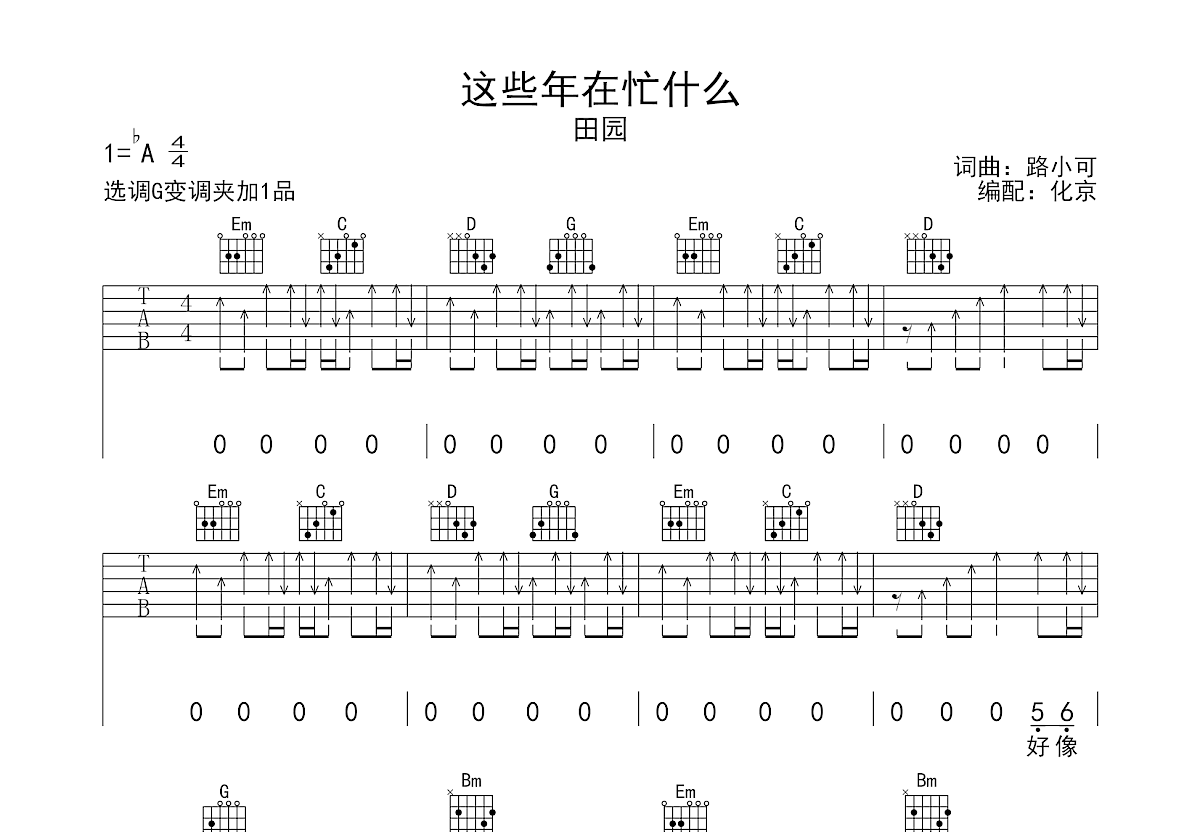 这些年在忙什么吉他谱预览图