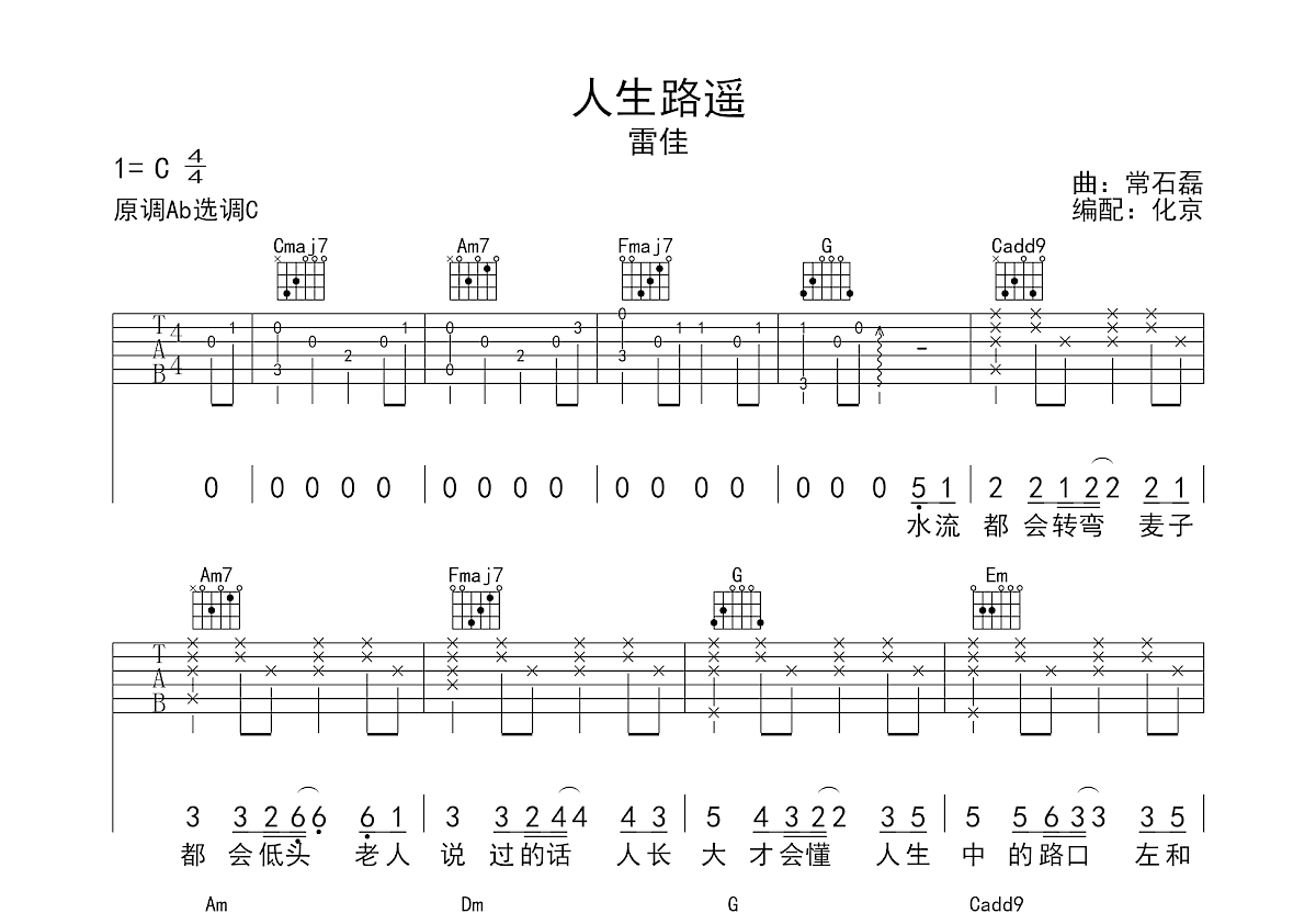 人生路遥吉他谱预览图