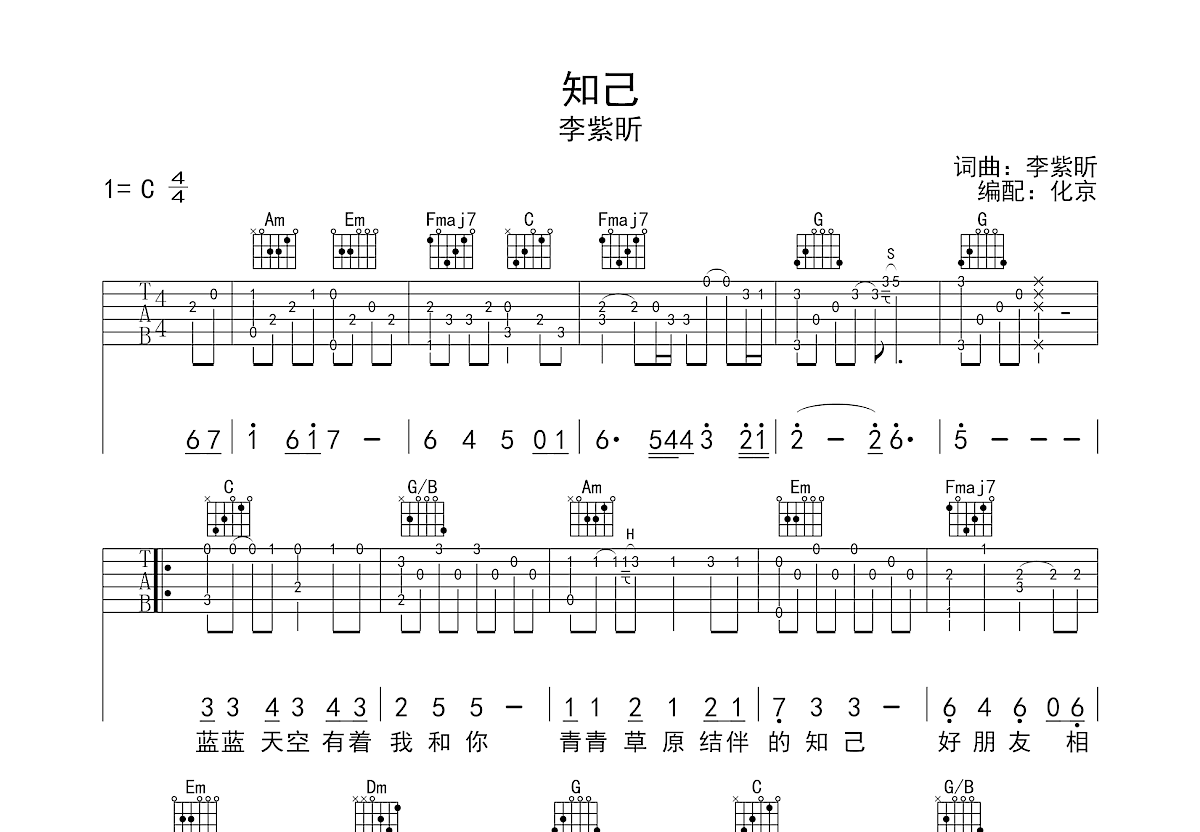 知己吉他谱预览图