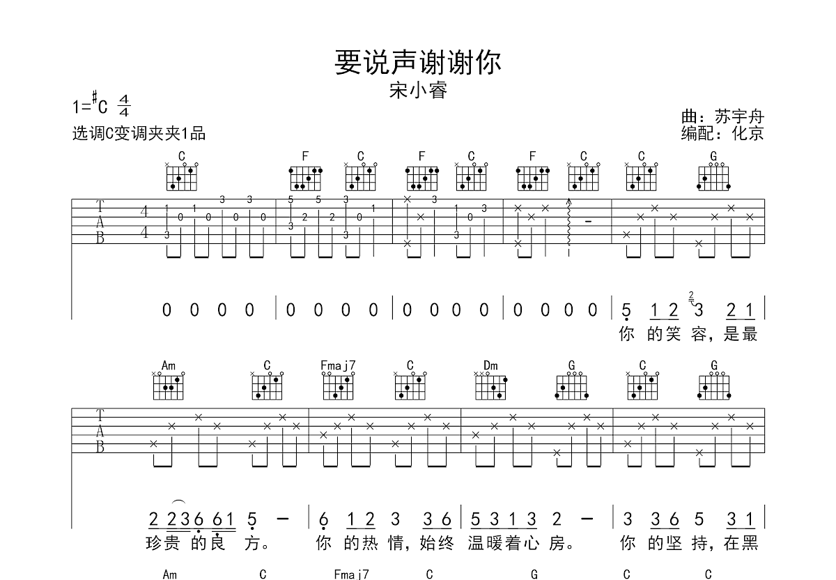 要说声谢谢你吉他谱预览图