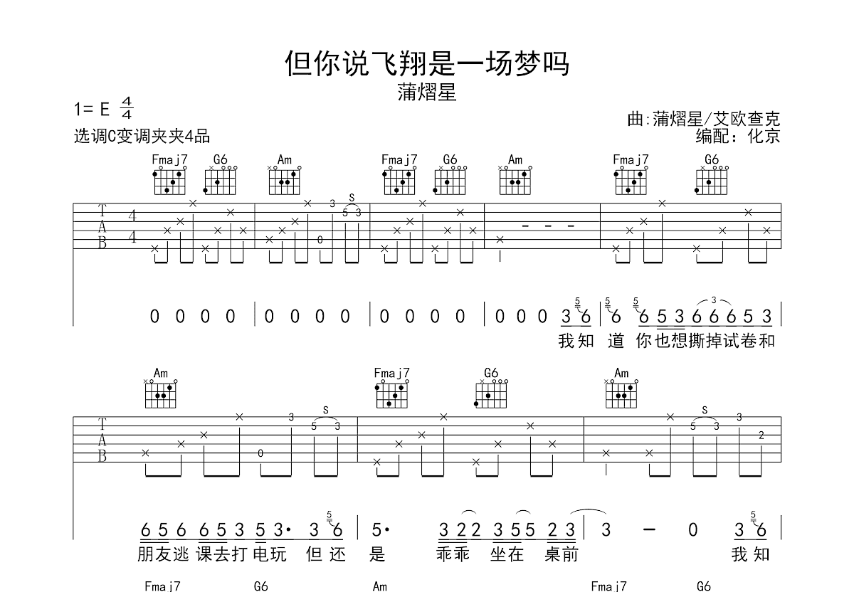 但你说飞翔是一场梦吗吉他谱预览图